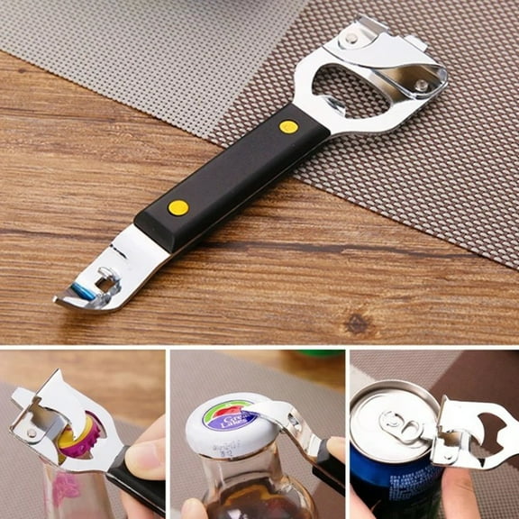 4-in-1 Can Punch Bottle Opener Classic Stainless Steel Manual Can Opener for Liquid with Cap Catcher, Can Tapper Church Key for Camping and Traveling