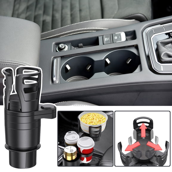 4-in-1 Car Cup Holder Expander, 360 Rotating Adjustable Multi-Function Drink Holder, Anti-Slip Stable Organizer for Bottles, Cans, Cups & Most Vehicles