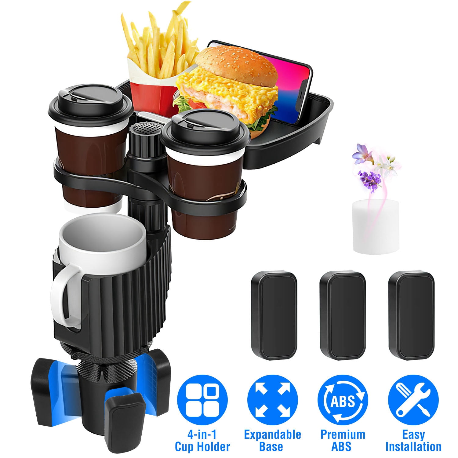 4 in 1 Car Cup Holder Expander with Detachable Car Cup Holder Tray ...