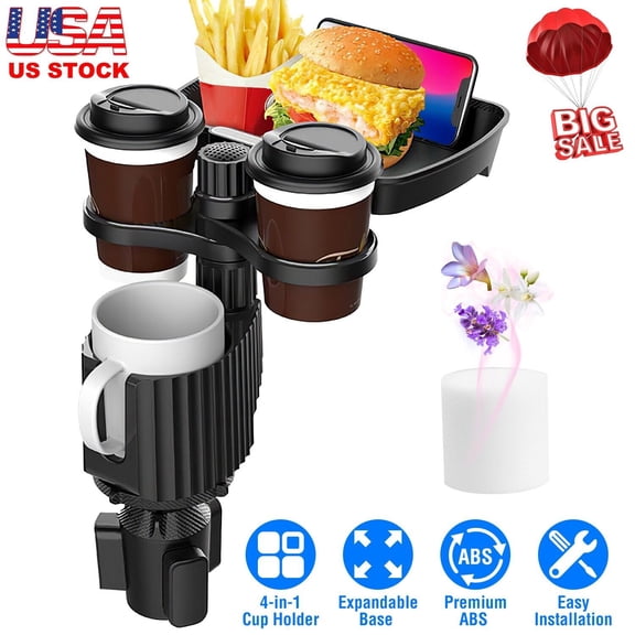 4-in-1 Car Cup Holder Tray Food Table Phone Holder Car Black Cup Expander Desk USA
