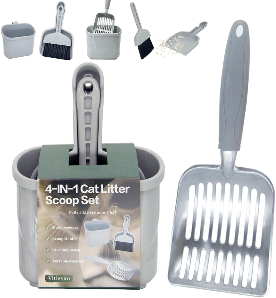 4-in-1 Cat Litter Scoop with Holder, Cat Litter Box Organizer Cleanup ...