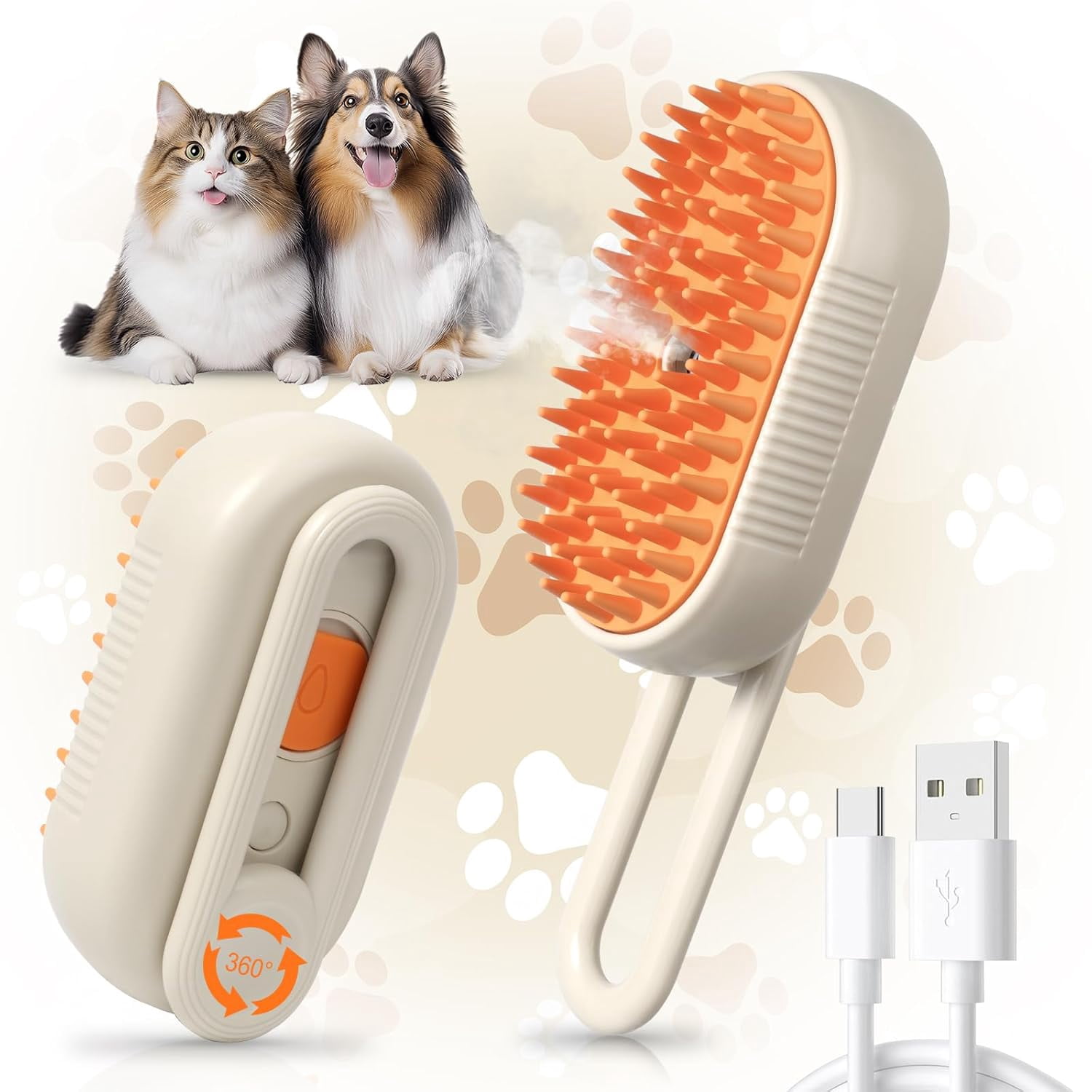 4-in-1 Cat Steam Brush for Shedding, Rechargeable cat brushes - Self ...