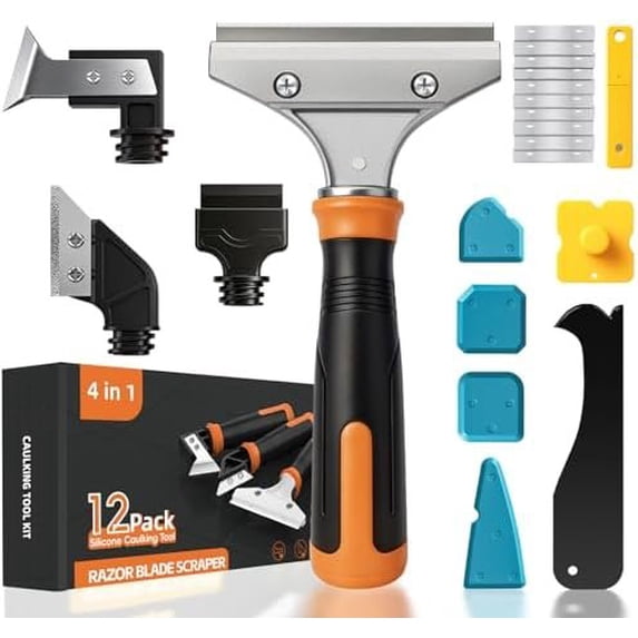 4 in 1 Caulking Tool Kit, Multi-Function Caulk Remover Tool, Grout , Sealant Cleaner for Bathroom, Shower, Tile, Window, Household Caulk Kit(Orange)