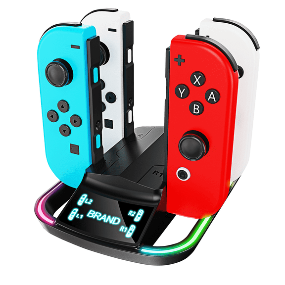 4-in-1 Charging Dock for Nintendo Switch Joy-Con with Adjustable RGB Lighting - Fast 2-Hour Charging Station for Switch Controllers
