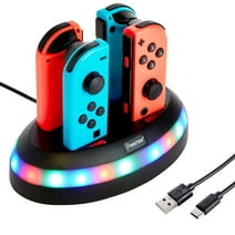 4-in-1 Charging Dock for Nintendo Switch & OLED Model Joycon Controller with RGB Indicator and USB Type-C Charging Cord