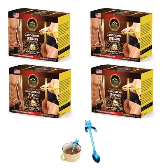 Eternal Spirit Beauty 4 in 1 Coffee, with GANODERMA (REISHI)  Pack of 4. Bonus 1 Stainless Steel Cute Mini Cat Spoon, Assorted Colors