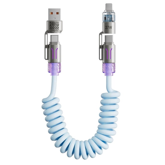 4-in-1 Coiled USB-C Charging Cable, 240W Ultra-Fast Car Charger Cord with CarPlay and Android Auto Support