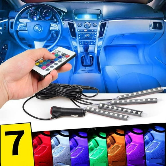 4 in 1 Colorful RGB Shine Bar 9 LED Ambient Lights Car Interior Decorative Light Foot Well Lights With Remote Control