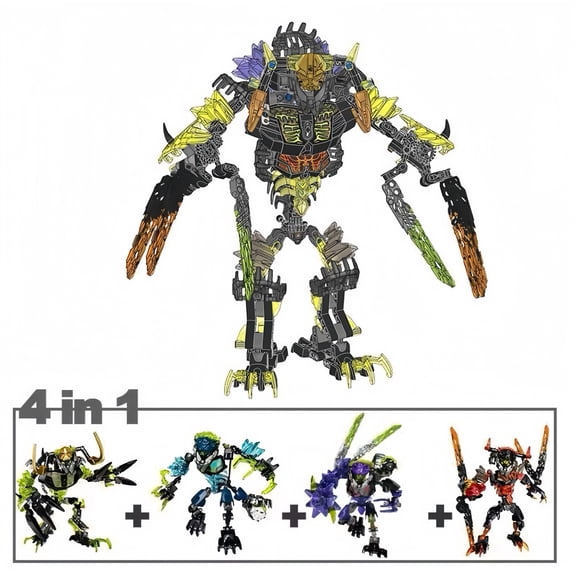 4 in 1 Combined Monster Warrior Building Kit, 4 Monster Figures Merge Into Giant Warrior, Collectible Building Blocks