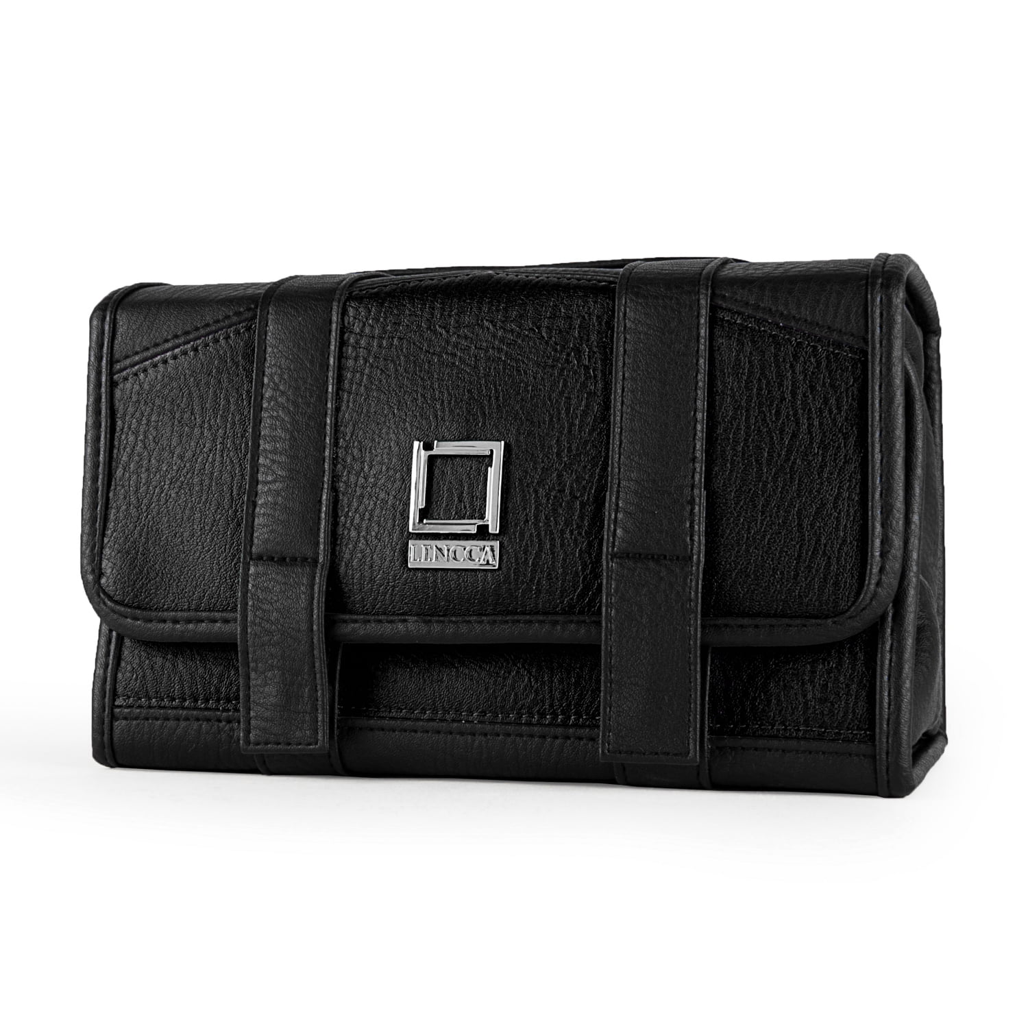 4-in-1 Compact Travel Organizer – Fold-Flat Hanging Toiletry & Accessory Bag with 2 Privacy Compartments & 2 Mesh Pockets, Water-Repellent Faux Leather Case