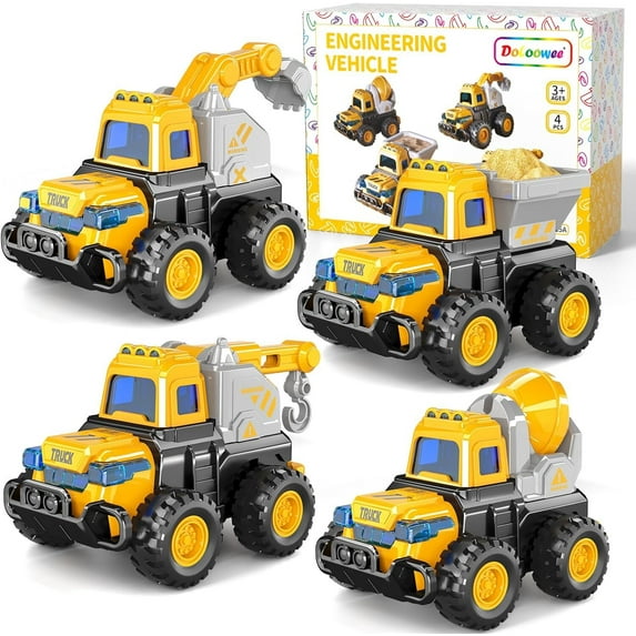 4 in 1 Construction Play Vehicle Set Pull Back Cars Toys, Press and Go Truck Toys Truck Toy for Toddler Boys 2-8