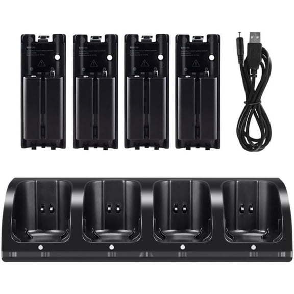 4-in-1 Controller Battery Charger Dock with Rechargeable Battery Pack, USB Powered Charging Station for Motion Game Controllers