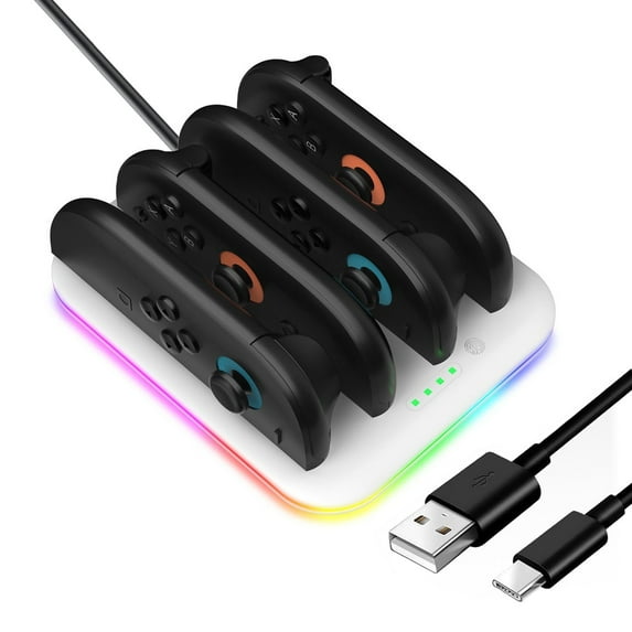 4-in-1 Controller Charging Dock Compatible with Switch 2 JoyCons, Game Console Handles Charger Stand with LED Indication for Switch 2 (White)