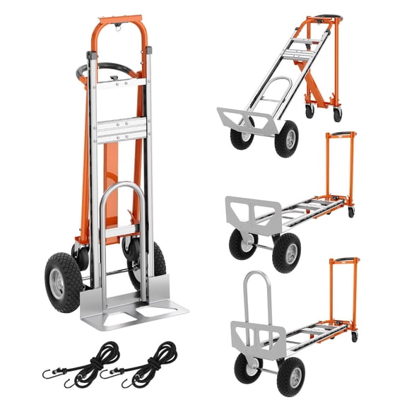 4-in-1 Convertible Aluminum Hand Truck Dolly Folding Platform Cart with Inflatable Wheels Multi-Purpose for Warehouse, Office, Moving
