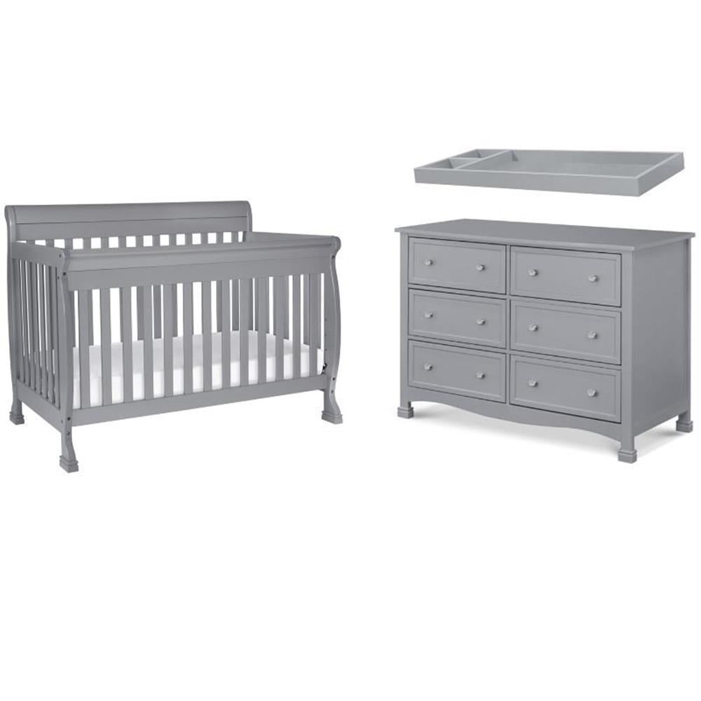 Gray Pine Wood 4-in-1 Convertible Crib and Dresser Set