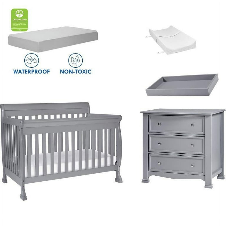 4 in 1 Convertible Crib Set with Dresser Mattress and Changing Tray in Gray Walmart