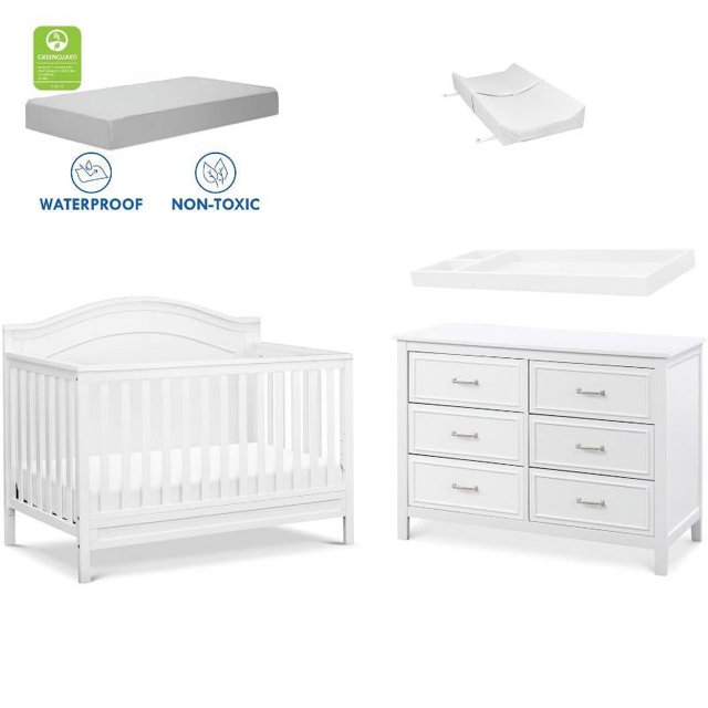 4in1 Convertible Crib and Dresser Changing Table Set with Mattress in