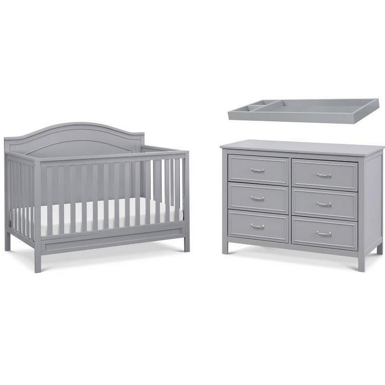 4 in 1 Convertible Crib and Dresser Set with Removable Changing Tray in Gray