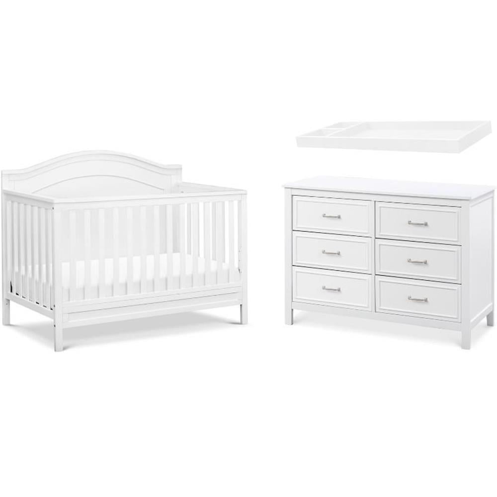 4-in-1 Convertible Crib and Dresser Set with Removable Changing Tray in White