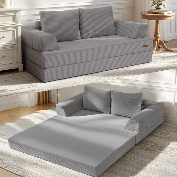 4-in-1 Convertible Futon Sofa Bed, Folding Boneless Loveseat, Fold Out Floor Sleeper Mattress Lounge, Space Saving Couch for Living Room Bedroom Dorm Studio, Black