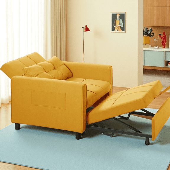 Aiho 3-in-1 Convertible Sleeper Sofa Bed, Space-Saving Adjustable Pullout for Lounge/Sleep - Yellow