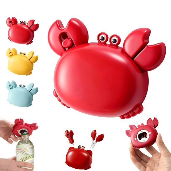 4-in-1 Crab Shaped Bottle Opener, Magnetic Fridge Magnet with Mini Scissors & Retractable Box Cutter, Household Kitchen Multi Tool for Home Office Daily Use (Blue)