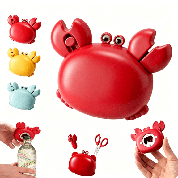 4-in-1 Crab-Shaped Multi Tool, Magnetic Refrigerator Magnet, Retractable Box Cutter, Mini Scissors & Bottle Opener, Portable Home Office Gadget