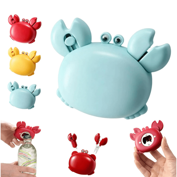 4-in-1 Crab-Shaped Multi Tool, Magnetic Refrigerator Magnet, Retractable Box Cutter, Mini Scissors & Bottle Opener, Portable Home Office Gadget