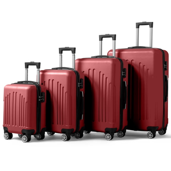 4-in-1 Curved Vertical Stripe Spinner Trolley Luggage Set, Retro Red