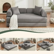Firscook 4-in-1 Convertible Sleeper Sofa Bed, No Assembly Corduroy Couch, Foldable King Size Floor Futon for Modern Apartment or Guest Room, Gray