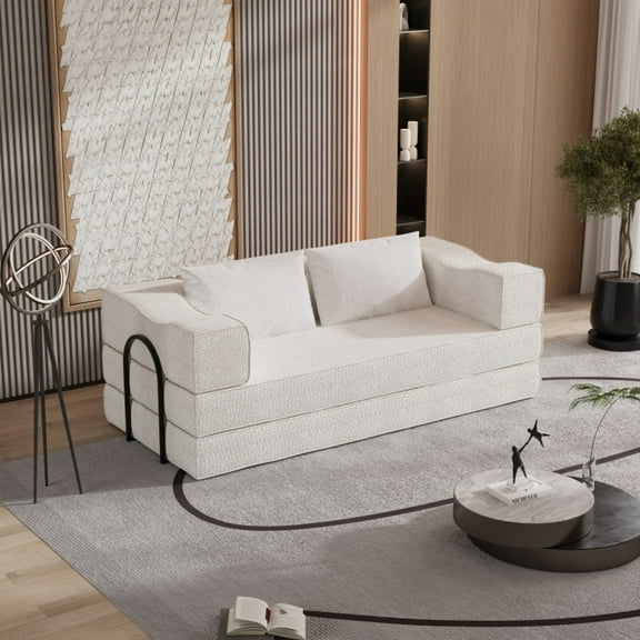4-in-1 DIY Floding Out Futon Couch, King Size Convertible Sleeper Sofa Bed, Chenille Modular Sectional Sofa with Fixed-Shape Frame, Floor Daybed for Living Room Furniture,Beige