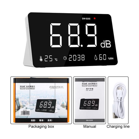 4 in 1 Decibel Meter Sound Level Meter 30dB to 130dB Noise Monitoring Tester with Temperature Humidity Meter / Time
