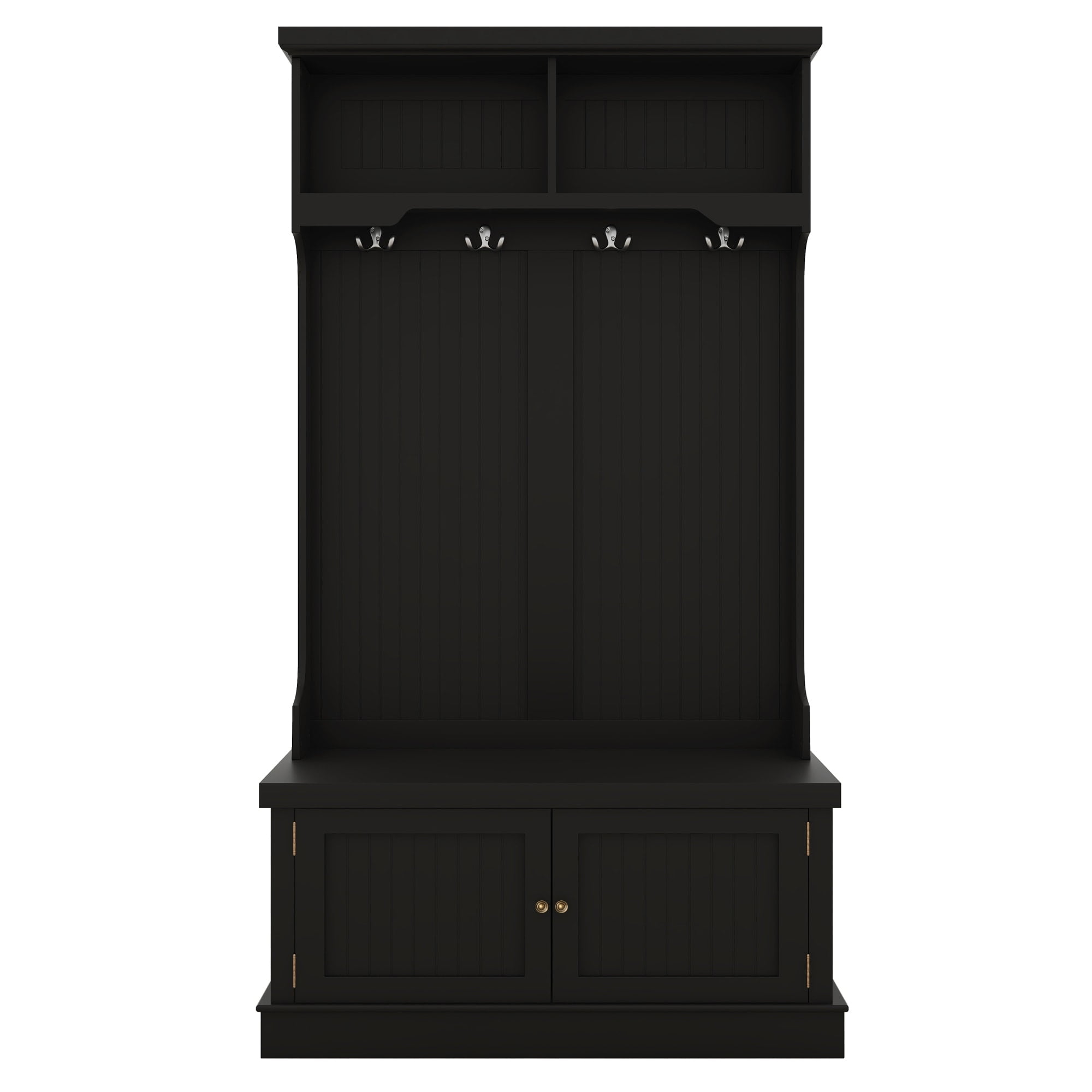 Black Multifunctional Hall Tree with Storage Bench and Hooks