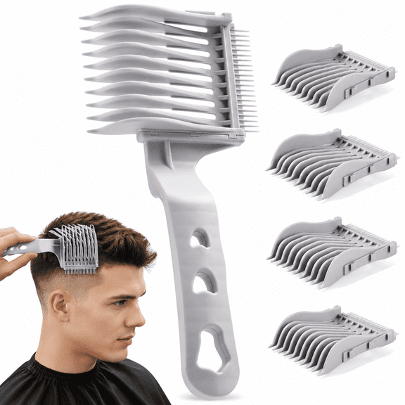 4-in-1 Detachable Fade Comb Set with Graduated Sizes - Barber Fade Combs for Fading, Blending & Layering, Fits All Hair Clippers & Styling Tools for Home and Salon, Grey