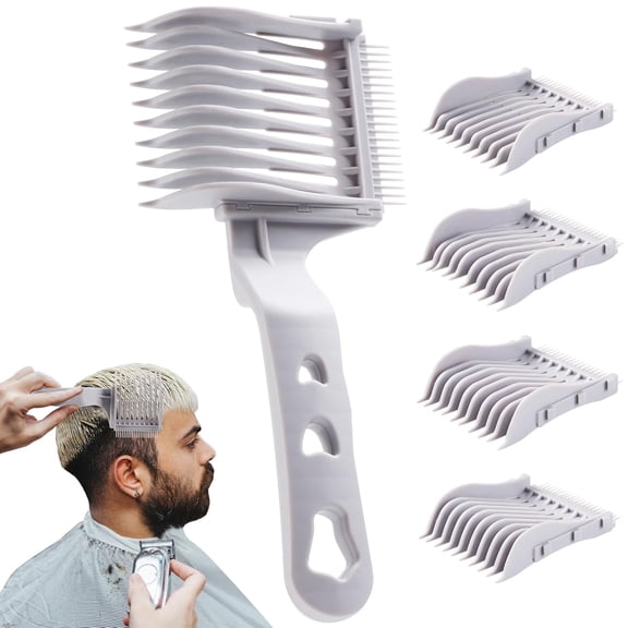 4-in-1 Detachable Fade Comb Set with Graduated Sizes - Barber Fade Combs for Fading, Blending & Layering, Fits All Hair Clippers & Styling Tools for Home and Salon, Grey