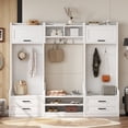 thumbnail image 1 of 4-in-1 Detachable Hall Tree with Storage and 7 Hooks, Multi-Functional Hallway Coat Rack with 4 Drawers and 2 Cabinets, 78" Entryway Shoe Bench for Living Room, White, 1 of 8