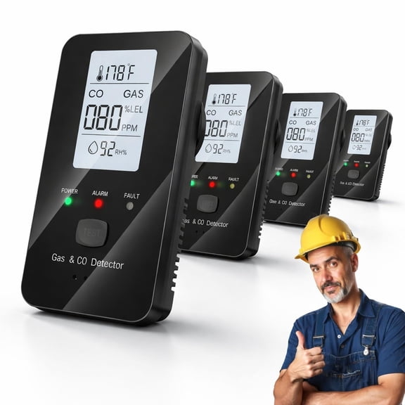 4-in-1 Detector, 4-in-1 Gas Detector (CO/Temp/Humidity), with HD Digital Display, for Home, Kitchens, Hotel