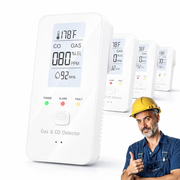 4-in-1 Detector, 4-in-1 Gas Detector (CO/Temp/Humidity), with HD Digital Display, for Home, Kitchens, Hotel