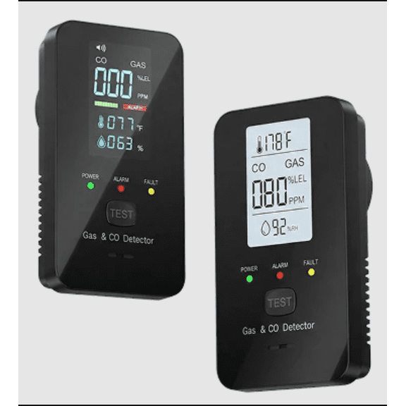 4-in-1 Detector with HD Screen Camping CO Combustible Gas Detector Plug In RV Hotel Outdoor Safety,Black