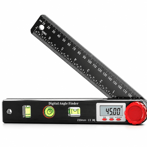 Digital Angle Finder Protractor Ruler Folding Square Precision Measuring Tool with LCD Display and Level, Black