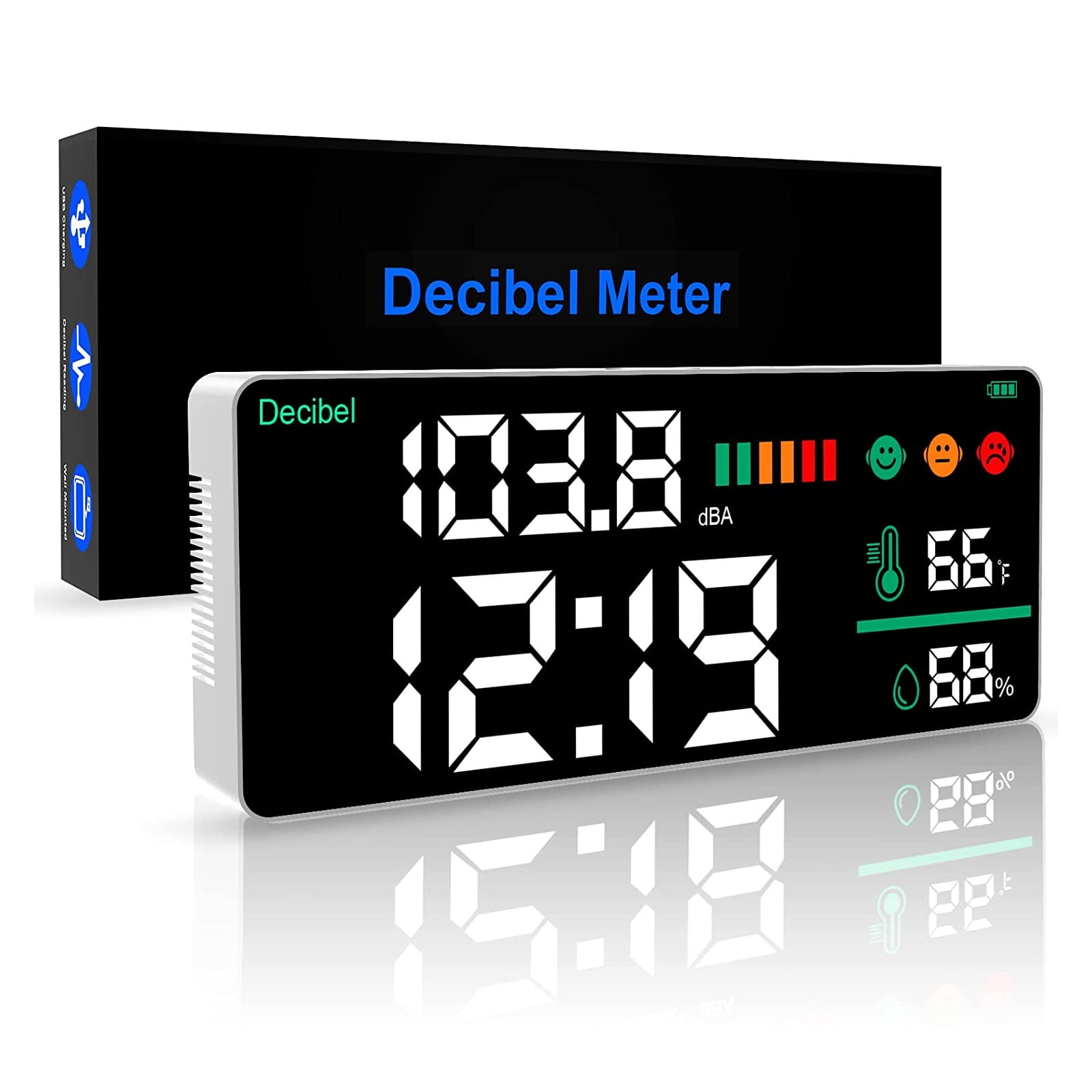 4-in-1 Digital Decibel Meter Wall Hanging Sound Level Noise Meter 30 ...