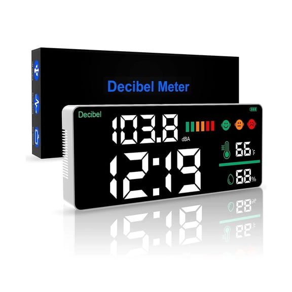 4-in-1 Digital Decibel Meter Wall Hanging Sound Level Noise Meter 30-130dB Range 11 Inch Large LED Display Multi-function
