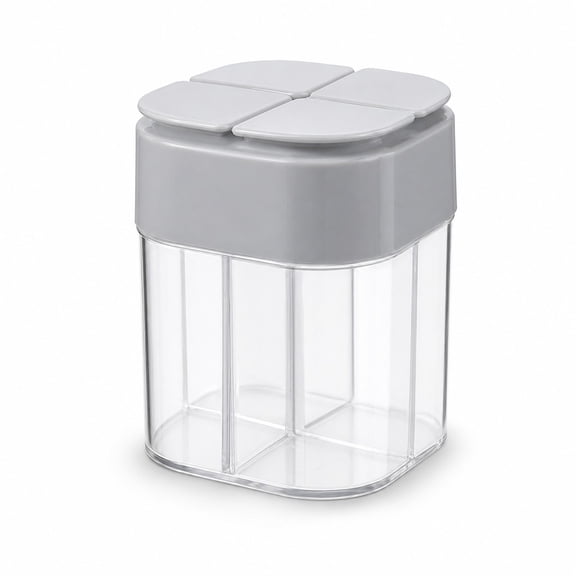 4-in-1 Divided Spice Container with 4 Independent Flip Lids, Clear Plastic Seasoning Storage Jar, Multi Grid Seasoning Shaker Box for Kitchen, Camping, Picnic
