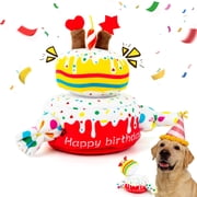 4-in-1 Dog Birthday Cake Toy, Interactive Snuffle Puzzle, Funny Dog Toys—Plush Squeaky Treat Dispenser with Cotton Rope, Hide ＆ Seek Enrichment Toy for Small/Me