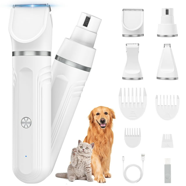 Doggykings 3 In 1 Electric Dog Trimmer, Doggy Kings Trimmer, Low Noise Rechargeable Waterproof With Led Light, Pet Shaver For Paws Eyes Ears Face Rump (F5White