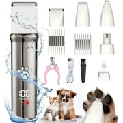 VANECL 4 in 1 Dog Grooming Clippers Kit with LED Display,Waterproof Dog Clippers Cordless for thick hair,Low Noise Dog Hair Trimmer for Dogs Cats Animals