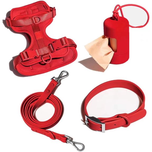 4-in-1 Dog Walking Set – Adjustable Collar, Harness, Leash & Waste Bag Holder – Waterproof, Durable & Stylish for Daily Use