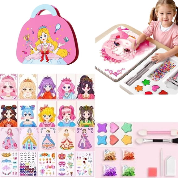 4-in-1 Dress Up Games Set - Princess Makeup Craft Kits Foil Art Books - DIY Paper Fantasy Makeup Activity for Girls - 1 Set