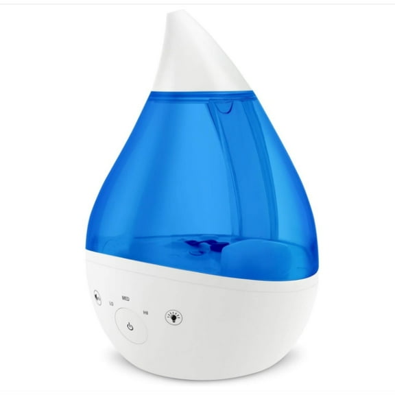 4-in-1 Drop 2.0 Ultrasonic Cool Mist Humidifier with Sound Machine, Night Light, Aroma Tray, 1 Gallon Top Fill, Blue & White