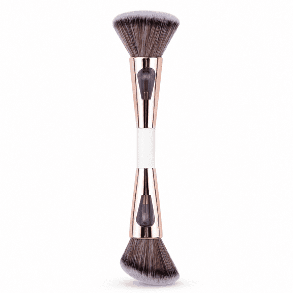 4-in-1 Dual-Ended Makeup Brush, Multi-Functional Face Brush for Foundation, Powder & Blending, Soft Nylon Bristles, Portable Makeup Tool for Smooth Flawless Base Finish